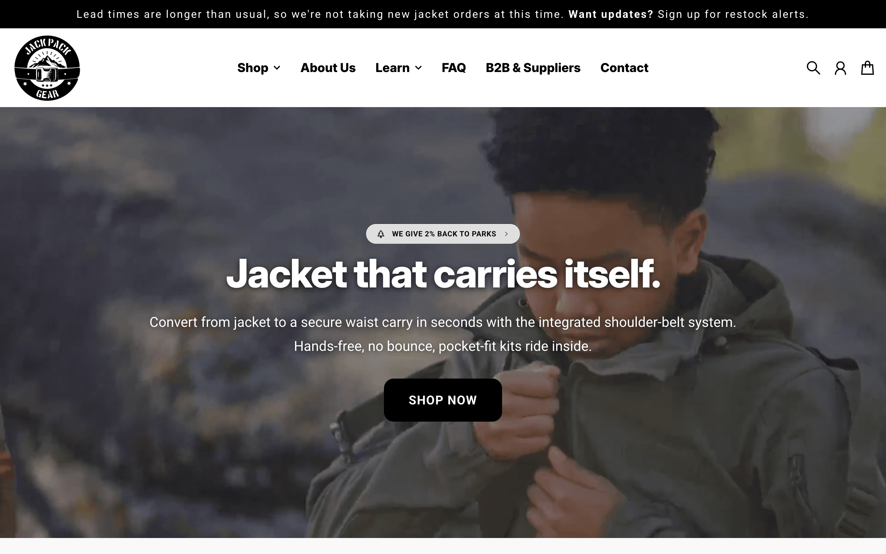 jackpackgear.com project screenshot